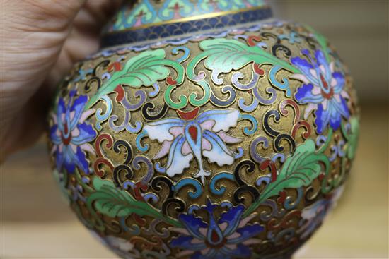 A Chinese cloisonne enamel vase and a dish vase height 21cm